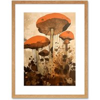Artery8 Wall Art Print Red Mushroom Fungi Earthy Pastel Colour Cottagecore Rustic Kitchen Decor Artwork Framed 9X7 Inch in Beige | Size: W7" x H9"