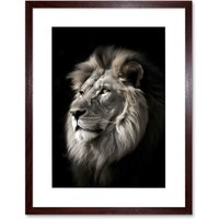 Artery8 Wall Art Print Lion Head Portrait Dramatic Photograph Strong Leo Dark Atmospheric Light Artwork Framed 9X7 Inch in Brown | Size: W7" x H9"