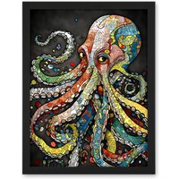 Artery8 Wall Art Print Behind the Octopus Eyes Watercolour Pastel Colour Tentacle Doodle Pattern Large Framed Wall Dรฉcor Art | Size: W18" x H24"