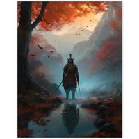 Artery8 Wall Art Print Samurai Guardian Concept Painting Mythical Kingdom Warrior in O-yoroi Armour Prepared for Battle in Foggy Autumn Forest