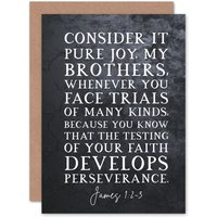 Artery8 Bible Card James 1:2-3 The Testing of Your Faith Develops Perseverance Christian Bible Verse Card