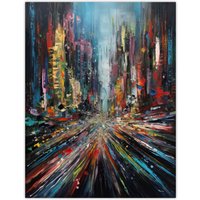 Artery8 Abstract City New York Rush Hour Traffic Oil Painting Unframed Wall Art Print Poster Home Decor Premium | Size: W12" x H16"