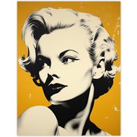 Artery8 Blonde On Mustard A Stylish Modern Black White Photo Of A Woman On Yellow Extra Large XL Wall Art Poster Print | Size: W24" x H32"