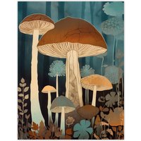 Artery8 Cep Mushroom Earthy Aesthetic Modern Blue Brown Unframed Wall Art Print Poster Home Decor Premium | Size: W12" x H16"