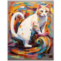 Artery8 Armchair Cat Portrait Painting Colourful White Extra Large XL Wall Art Poster Print | Size: W24" x H32"