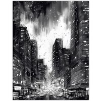 Artery8 Downtown Chicago Ink Sketch Cityscape Pen & Ink Charcoal Dark Moody Extra Large XL Wall Art Poster Print | Size: W24" x H32"