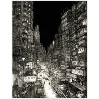 Artery8 Downtown Tokyo Sketch Cityscape Pen & Ink Drawing Japan Black White Unframed Wall Art Print Poster Home Decor Premium | Size: W12" x H16"
