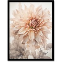 Artery8 Elegant Dahlia Soft Pastel Flower Aesthetic Calm Pastel Tone Petals Artwork Framed Wall Art Print A4 in Black