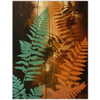 Artery8 Ferns Orange & Teal Vintage Aesthetic Earthy Botanical Unframed Wall Art Print Poster Home Decor Premium | Size: W12" x H16"