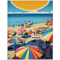 Artery8 The Midday Sun Saint-Tropez By Goeff Turner Giant Sunrise Sun Kissed Shores Playful Beachside Artwork Seaside Bathroom Large Wall Art Poster