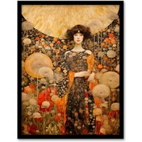 Artery8 The In The Dandelion Dream By Dianne Knope Klimt William Morris Inspired Style Wildflower Meadow Artwork Framed Wall Art Print A4 in Black