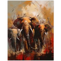 Artery8 The Elephant Charge By Duncan Flint African Elephants Oil Painting Extra Large XL Wall Art Poster Print | Size: W24" x H32"