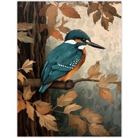 Artery8 Kingfisher By George Sinclair Vintage Botanical Earthy Aesthetic River Bird Extra Large XL Wall Art Poster Print | Size: W24" x H32"