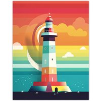 Artery8 Lighthouse Mid Century Modern Colourful Flat Style Bathroom Art Kids Cheerful Unframed Wall Art Print Poster Home Decor Premium