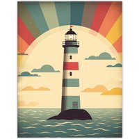 Artery8 Retro Lighthouse Bathroom Art Sunrise Mid Century Modern Flat Vintage Style Unframed Wall Art Print Poster Home Decor Premium