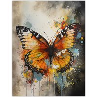 Artery8 Modern Ink Monarch Butterfly Watercolour Splatter Drip Unframed Wall Art Print Poster Home Decor Premium | Size: W12" x H16"