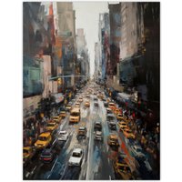 Artery8 NYC New York Rush Hour Traffic Acrylic Painting 5th Avenue Yellow Cabs Unframed Wall Art Print Poster Home Decor Premium | Size: W12" x H16"
