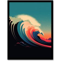 Artery8 Rainbow Bomb Wave Ocean Sea Bauhaus Wave Bathroom Toilet Artwork Framed Wall Art Print A4 in Black