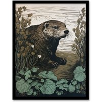 Artery8 Otters Landing By George Sinclair Vintage Botanical Earthy Aesthetic River Art Print Framed Poster Wall Decor 12x16 inch | Size: W12" x H16"
