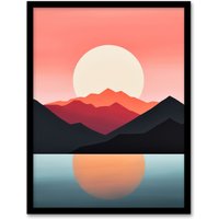 Artery8 Reflecting Sea At Sunrise Calming Minimalist Painting Orange Glow Art Print Framed Poster Wall Decor 12x16 inch in Black | Size: W12" x H16"