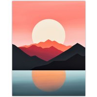 Artery8 Reflecting Sea At Sunrise Calming Minimalist Painting Orange Glow Extra Large XL Wall Art Poster Print | Size: W24" x H32"