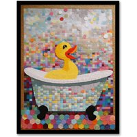 Artery8 Yellow Rubber Duck Ducky Bath Time Bathroom Toilet Art Yellow Mosaic Kids Room Nursery Art Print Framed Poster Wall Decor 12x16 inch