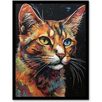 Artery8 The Cats Eyes By Amy Longford Tortoiseshell Modern Painting Heterochromia Acrylic Art Print Framed Poster Wall Decor 12x16 inch