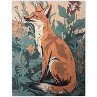 Artery8 Sly Fox By George Sinclair Vintage Botanical Style Modern Painting Teal Orange Aesthetic Large Wall Art Poster Print Thick Paper 18X24 Inch