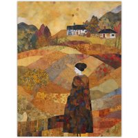 Artery8 Our Harvest Fields By Jenny Adamson Autumn Farm Klimt Warm Orange Ochre Pastel Shades Extra Large XL Wall Art Poster Print | Size: W24" x H32"