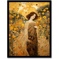 Artery8 Walk On The Wildflower By Mia Rose Modern Klimt Style Painting Art Print Framed Poster Wall Decor 12x16 inch in Black | Size: W12" x H16"