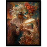 Artery8 Venetian Masked Ball Romantic Painting Artwork Framed Wall Art Print A4 in Black
