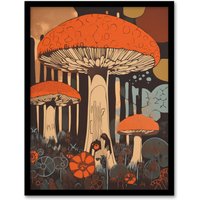 Artery8 Vintage Cep Mushroom Aesthetic Earthy Orange Boletus Kitchen Artwork Framed Wall Art Print A4 in Black