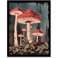 Artery8 Vintage Fly Agaric Fairy Mushroom Toadstool Earthy Aesthetic Kitchen Art Print Framed Poster Wall Decor 12x16 inch | Size: W12" x H16"