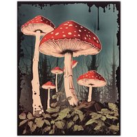 Artery8 Vintage Fly Agaric Fairy Mushroom Toadstool Earthy Aesthetic Kitchen Unframed Wall Art Print Poster Home Decor Premium | Size: W12" x H16"