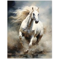 Artery8 Wild White Horse Majestic Mane Oil Painting Large Wall Art Poster Print Thick Paper 18X24 Inch | Size: W18" x H24"