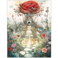 Artery8 Wall Art Print Alice In Wonderland Painting Red Roses Queen Hearts Whimsical Magical Adventure Painting Poster | Size: W18" x H24"