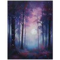 Artery8 Wall Art Print Enchanted Forest In Soft Moonlight Oil Painting Full Moon Fantasy Landscape w/ Fireflies Colourful Magical Nature Mystical