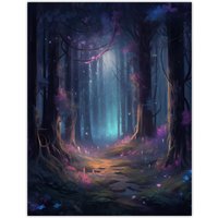 Artery8 Wall Art Print Enchanted Forest w/ Bioluminescent Flowers Oil Painting Pink Blue Green Serene Fantasy Landscape Colourful Magical Nature