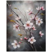 Artery8 Wall Art Print Cherry Blossom Tree Branch Soft Pastel Painting Pink Grey Elegant Detail Bloom Nature Colourful Bright Floral Modern Artwork