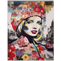 Artery8 Wall Art Print London Floral Fashion Retro Advert Collage Artwork Woman Portrait In Busy Street Vibrant Colourful Bold Pop Art Modern