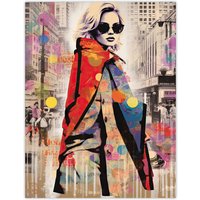 Artery8 Wall Art Print New York Fashion Advert Picture Collage Artwork Woman Colour Fashion Stands Out In Grey City Vibrant Colourful Bold Pop Art