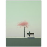 Artery8 Wall Art Print Cherry Tree Park By Amy Denver Minimalist Soft Pastel Grey Pale Green Minimalism Simple Modern Artwork Poster