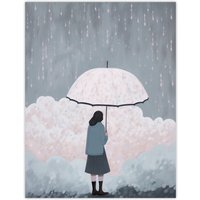 Artery8 Wall Art Print Pink Rain By Amy Denver Minimalist Soft Pastel Rain Clouds Minimalism Simple Modern Artwork Poster in Grey | Size: W18" x H24"