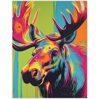 Artery8 Wall Art Print Canadian Moose Painting Vibrant Portrait Modern Artwork Poster | Size: W24" x H32"
