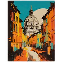 Artery8 Wall Art Print Vatican City St Peter's Basilica Vibrant Painting Yellow Orange Blue Italian City Architecture Poster | Size: W24" x H32"