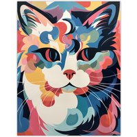 Artery8 Wall Art Print Cat Graphic 1960s Abstract Painting Pastel Colour Retro Boho Animal Portrait Poster | Size: W24" x H32"