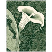 Artery8 Wall Art Single White Cala Lily Flower Art Nouveau Painting Green | Size: W24" x H32"