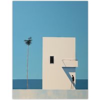 Artery8 Wall Art Print Single Palm Tree By Amy Denver Minimalist Soft Pastel Blue Minimalism Simple Modern Artwork Poster | Size: W24" x H32"