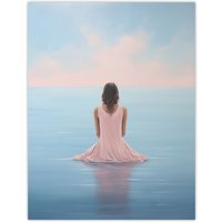 Artery8 Wall Art Print Mindfulness Meditation Sea View Minimalist Serenity Poster in Blue | Size: W24" x H32"