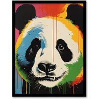 Wall Art Print Panda Bear Fun Acrylic Paint Drip Bedroom Vibrant Bold Bright Colourful Painting Art Framed A4